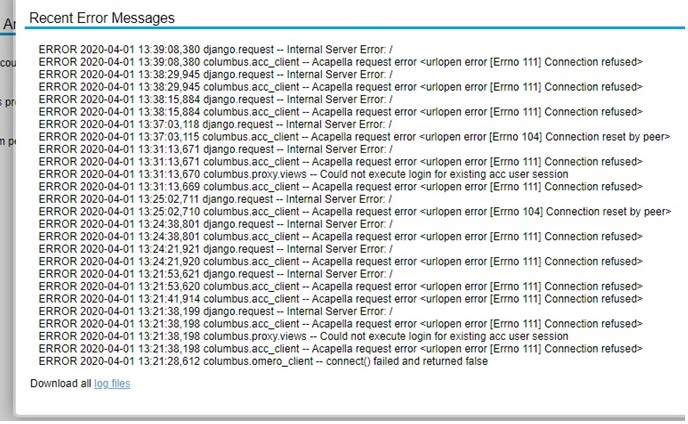 Acapella request errors when logging in to Columbus